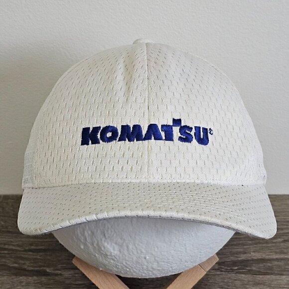Komatsu FLEXFIT White Distressed Hat  Cap Fitted Heavy Equipment Construction - Picture 1 of 14